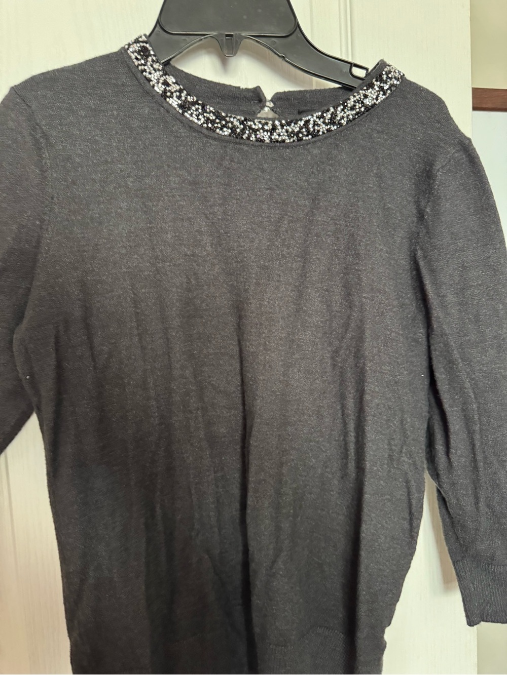 Liz Claiborne Black Embellished Neckline Sweater